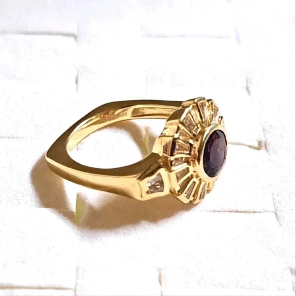 Amethyst and White Topaz Men's Ring 14kt Yellow Gold Vermeil - Picture 5 of 6
